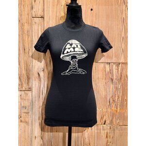 BABYDOLL T-SHIRT EAT ME MUSHROOM LOGO 24hr LAUNDRY WOMEN'S T-SHIRT BLACK NWOT SM